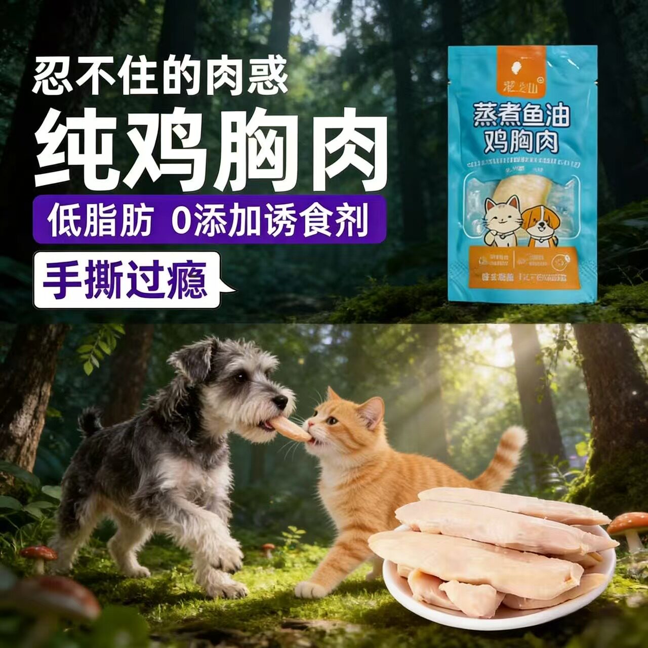 蒸煮鸡胸肉宠物猫零食大礼包猫饭鸡肉条猫咪猫零食训练奖励营养