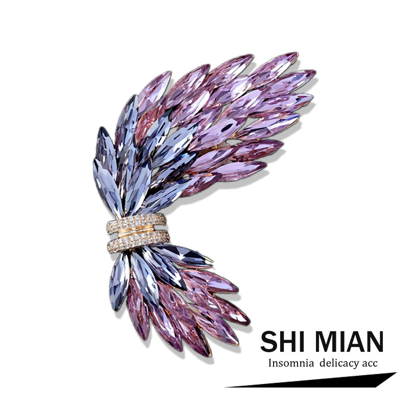 渐变紫奥地利水晶天使翅膀胸针女气质奢华胸花衣服时尚别针配饰