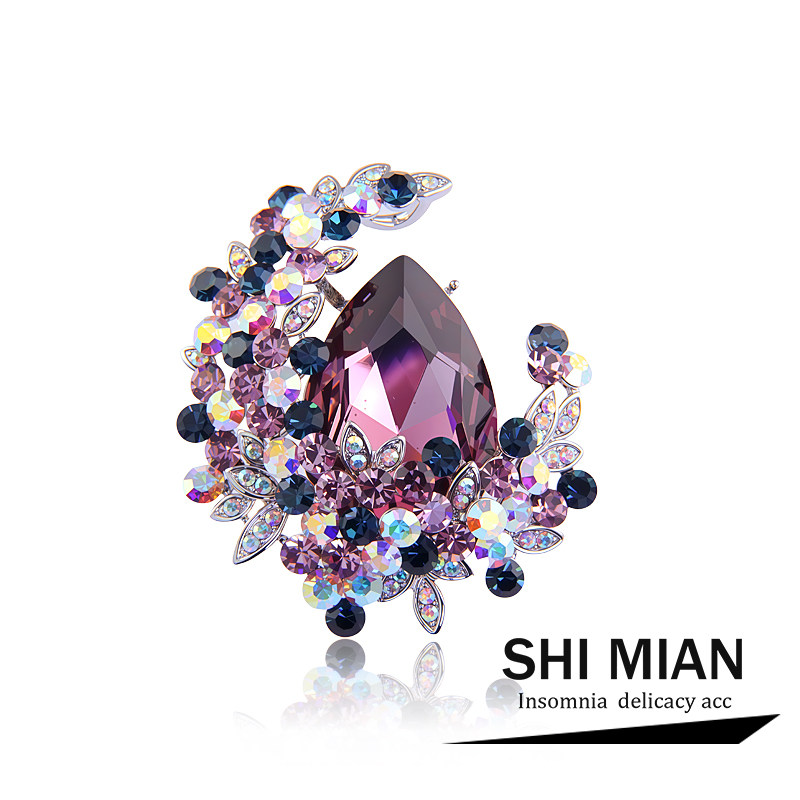 高级感紫水晶月亮胸针女高档精致时尚奢华气质西装胸花别针配饰潮