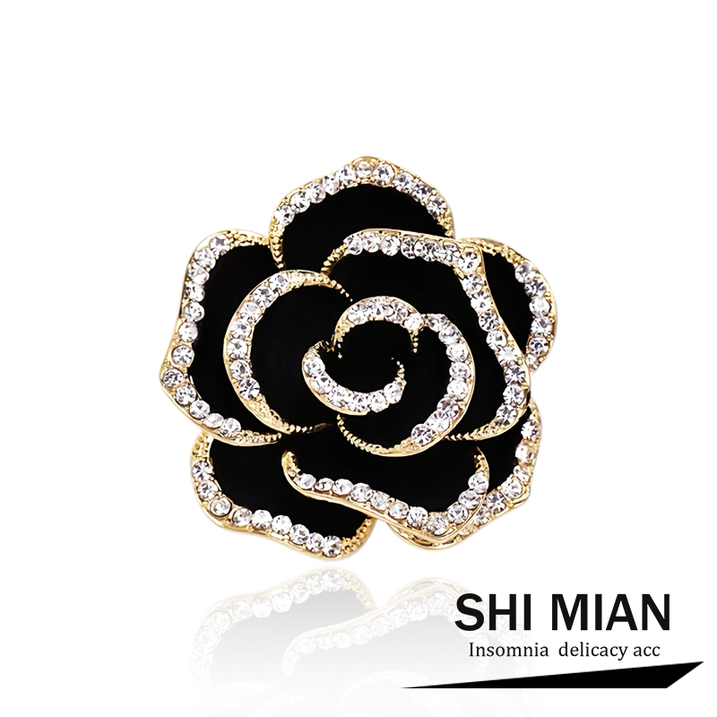 黑色山茶花胸针女毛衣大衣胸花