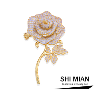 金色玫瑰花胸针高档女精致时尚 大衣胸花宴会百搭配饰礼物 气质西装