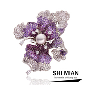 高贵优雅淡水珍珠微镶锆石牡丹花胸针女高级感奢华大衣胸花别针潮