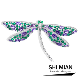 胸花西装 高级感水晶绿蜻蜓胸针女潮高端精致时尚 大衣外套别针配饰