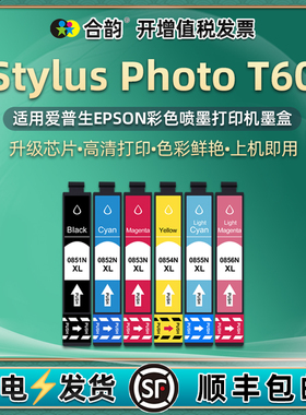 T60连供墨盒6色85N通用EPSON爱普生Stylus Photo T60彩色照片打印机T0851原装墨水盒代用墨合StylusPhoto磨合
