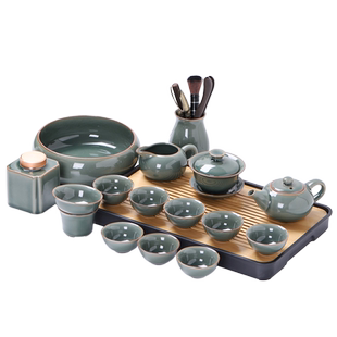 哥窑功夫茶具套装中式2025新款家用泡茶壶办公室泡茶神器高档轻奢