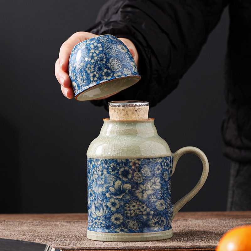 汝窑青花小暖壶水杯复古茶杯