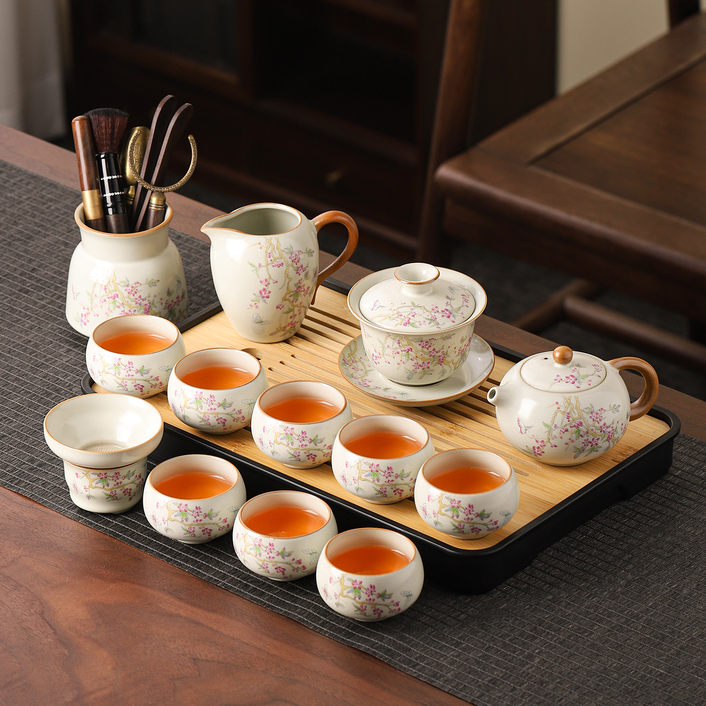 汝窑茶具套装家用2025新款高档陶瓷功夫茶具套装个人专用西施泡茶