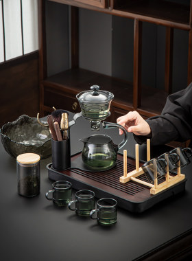 玻璃全自动茶具成套功夫茶壶盖碗茶杯懒茶机家用茶盘成套
