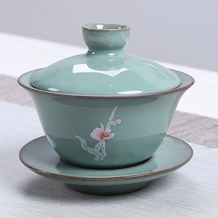 仿宋官窑三才盖碗 凌胜 陶瓷冰裂釉天青简约家用泡茶器茶碗铁胎