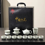 bộ tách trà gốm Cao cấp Ru Lò Kung Fu Trà Hộp Quà Tặng Ấm Trà Bao Bát Trà Đèn Gia Đình Sang Trọng phong cách Trung Hoa ấm sứ trắng bình trà gốm