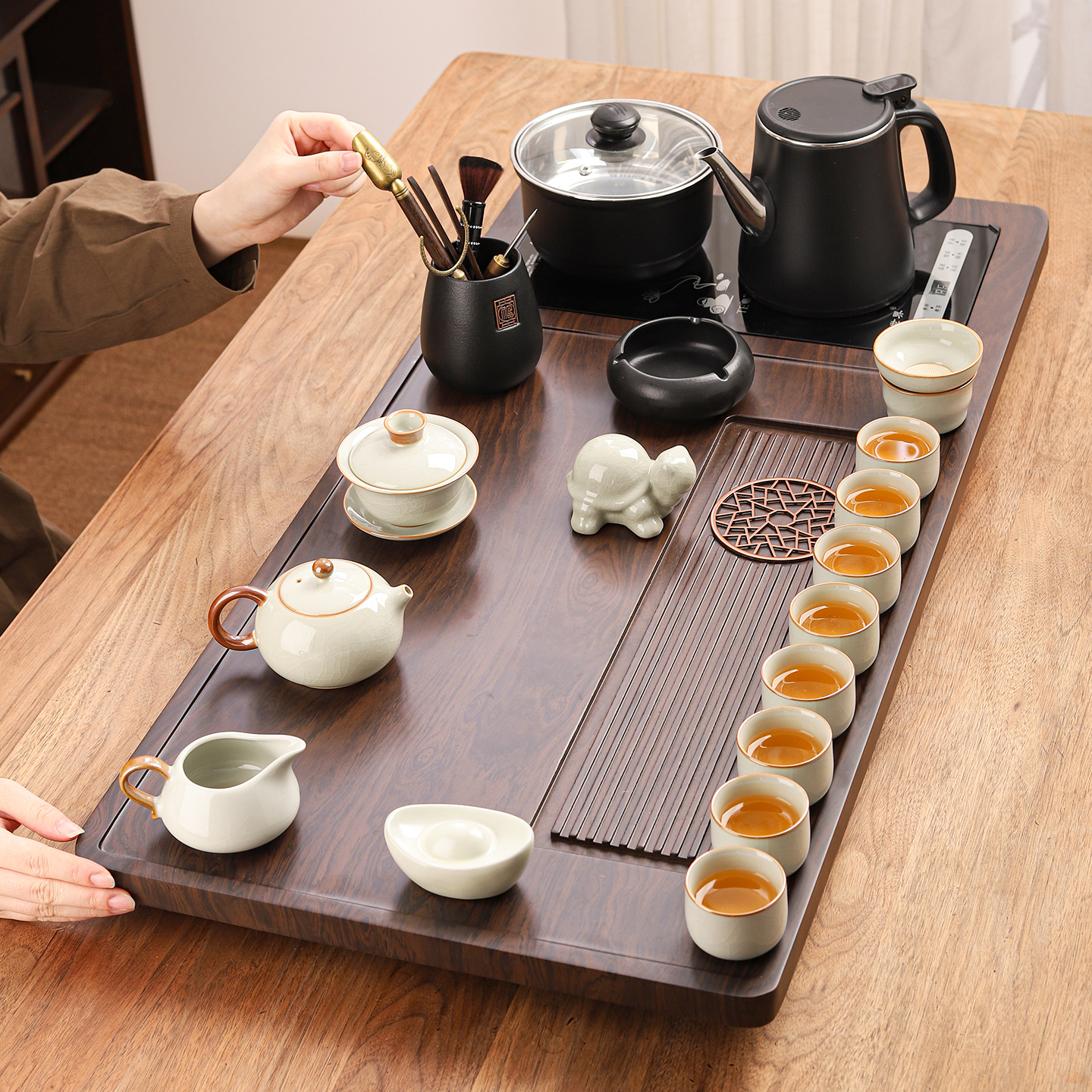全自动茶盘茶具套装2025新款家用功夫泡茶具烧水壶一体茶台一整套