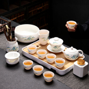 家用轻奢高端陶瓷盖碗茶杯2025款 千里江山羊脂玉白瓷功夫茶具套装