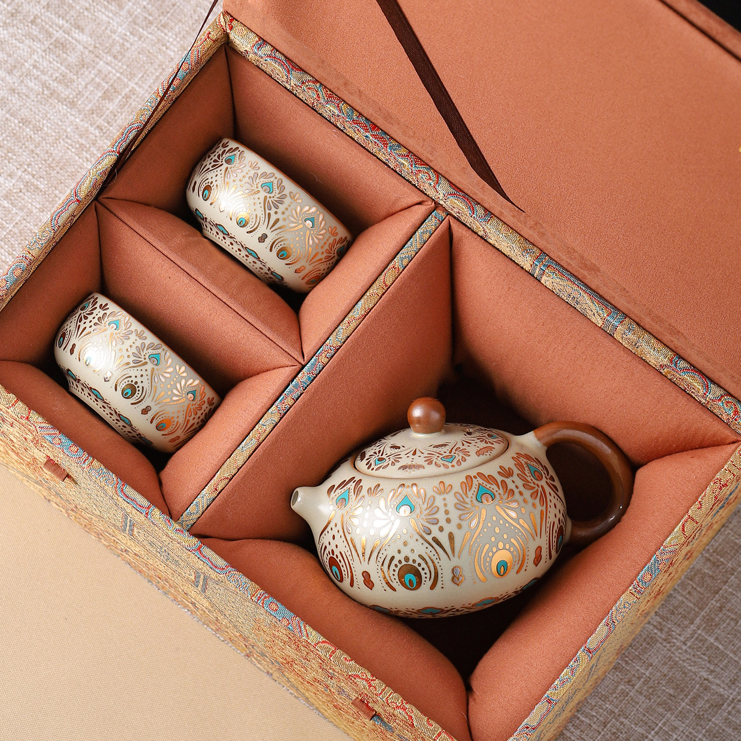 汝窑敦煌文创西施壶盖碗一壶二杯子礼盒装功夫茶具节日送礼伴手礼,餐饮具,茶具礼盒,淘宝优惠券,粉丝福利购,淘宝优惠卷