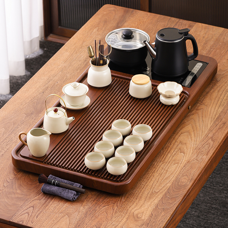 汝窑茶具整套自动上水茶盘一体家用2025新款办公室泡茶壶茶杯茶具
