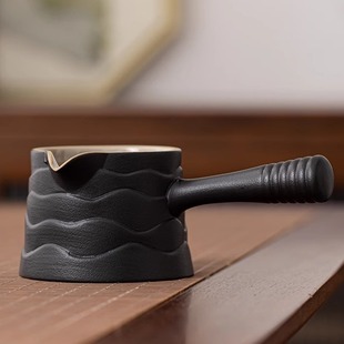 黑陶公道杯陶瓷茶海大号分茶器家用茶具侧把公杯陶瓷柄防烫匀杯