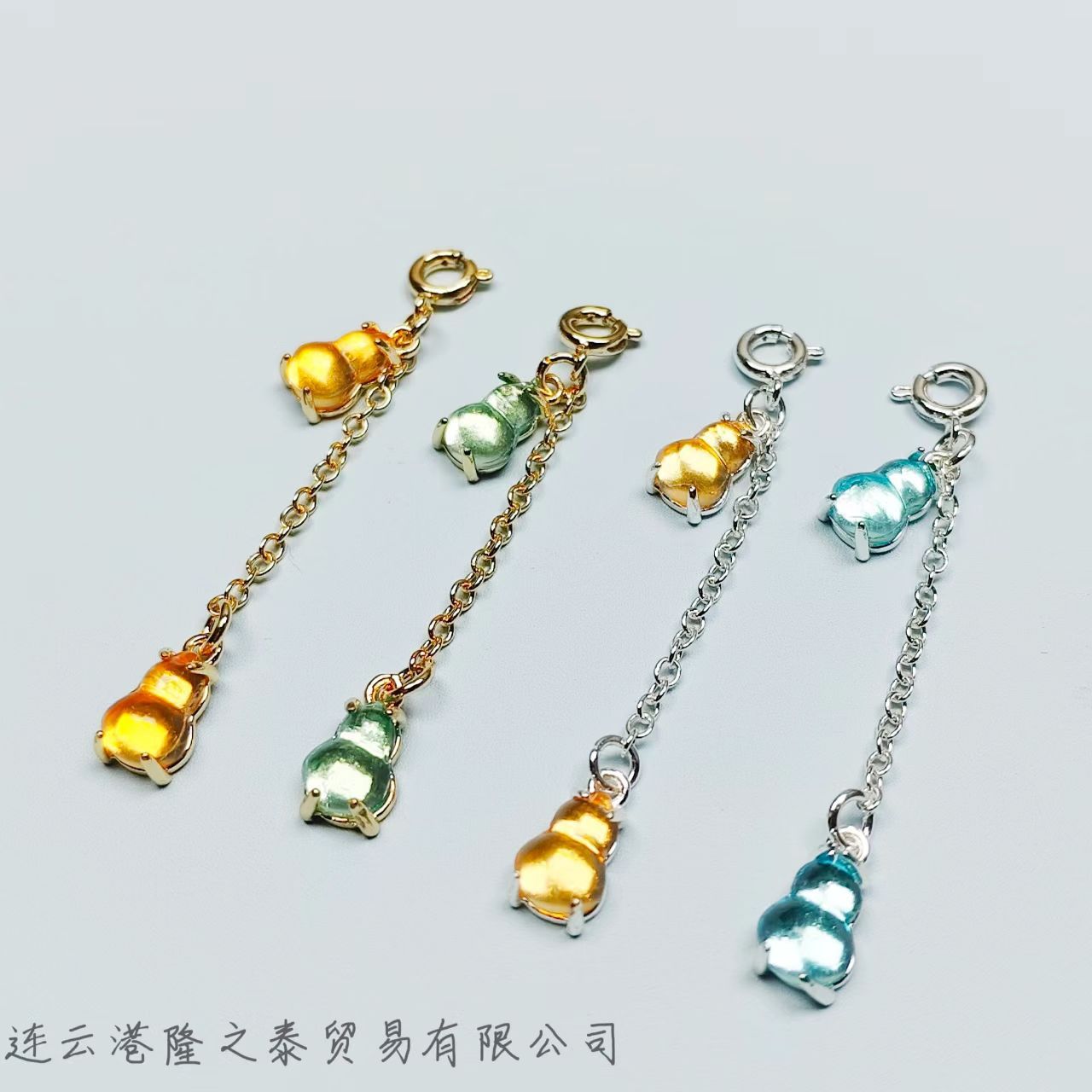 14k金配件镶嵌皓石双葫芦流苏吊坠挂坠diy配件不掉色手链手串