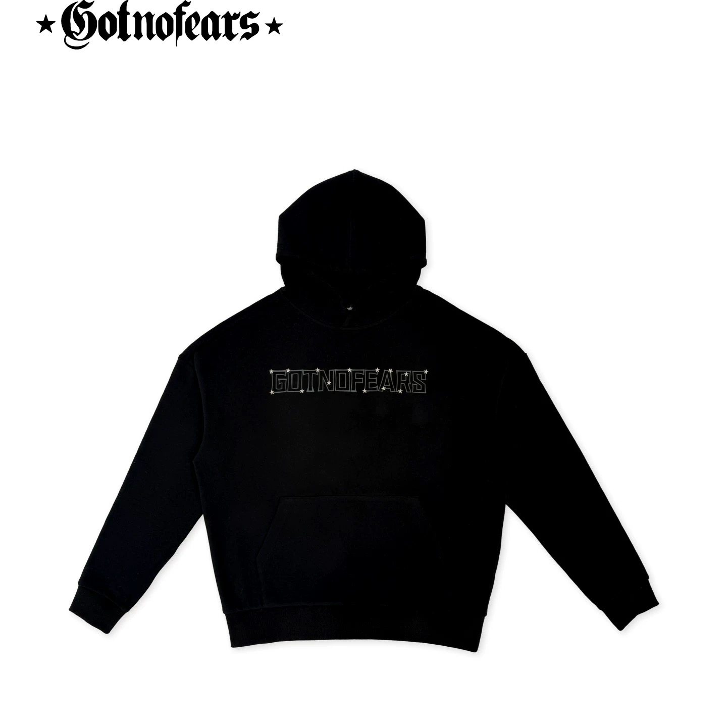 罗志祥Gotnofears哥特字母Logo印花撞钉星星休闲风冬季连帽卫衣