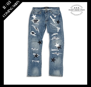罗志祥 GOTNOFEARS 正品皮革星星限定直筒牛仔裤款式随机男女同款