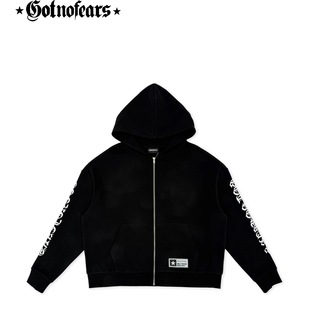 罗志祥Gotnofears正品哥特铭文印花涂鸦星标拉链廓形卫衣连帽衫冬