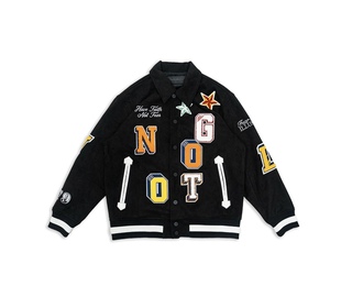 罗志祥Gotnofears正品彩色贴布绣拼字麂皮棒球外套