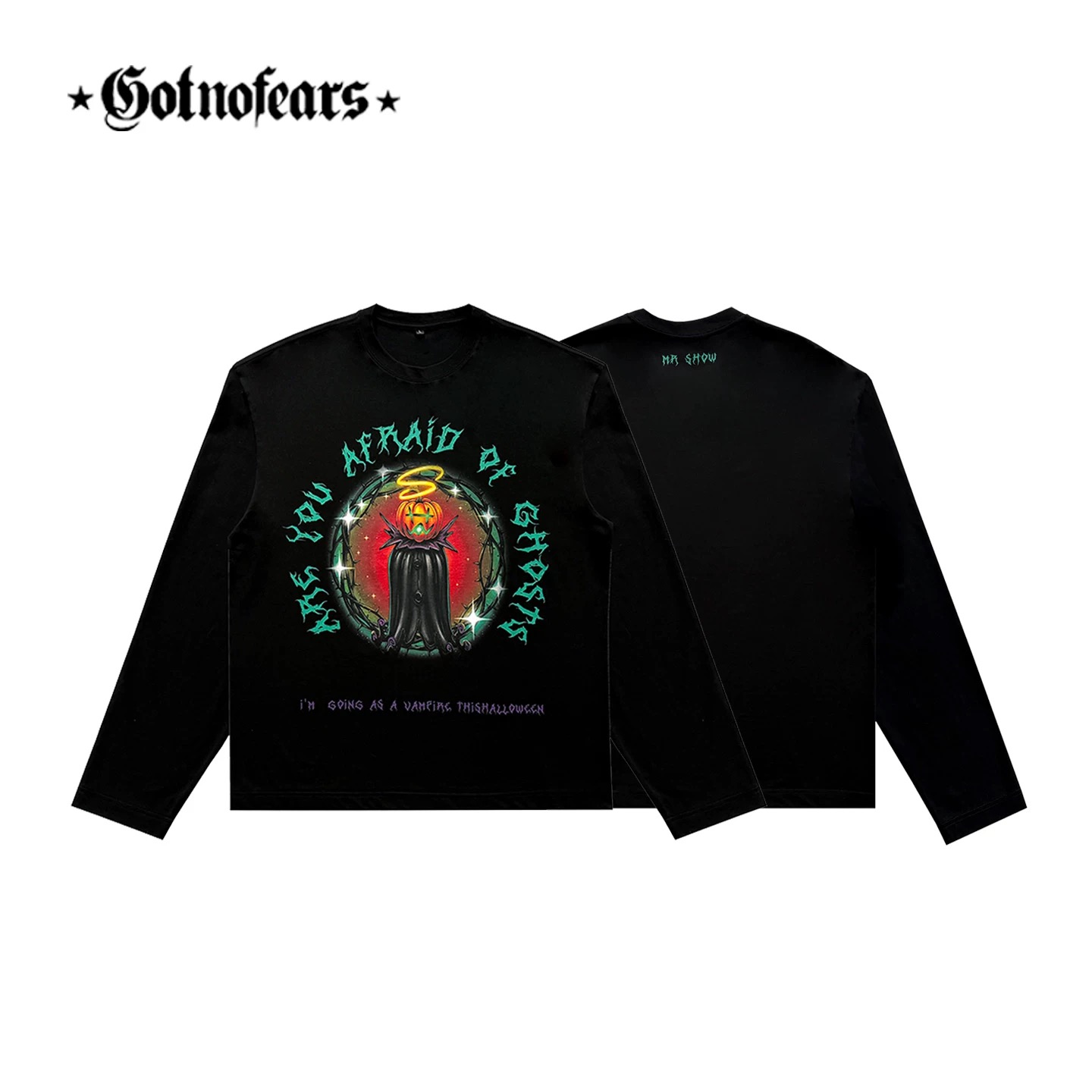 罗志祥Gotnofears正品MR.SHOW万圣节限定南瓜伯爵印花宽松长袖T恤