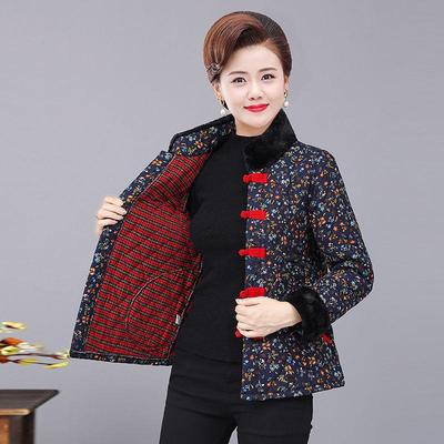 民族风洋气棉服女加棉加厚妈妈冬装大码复古短款唐装保暖棉二件套