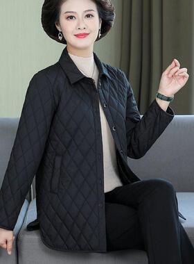 中年妈妈菱格棉衣外套女士新款冬季棉服薄棉夹棉轻薄小个子小棉袄