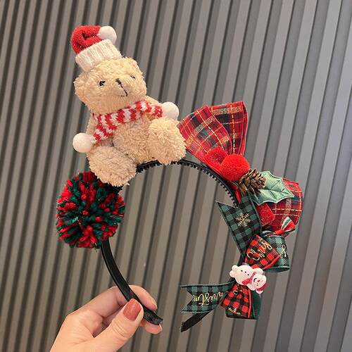 Cute Christmas Bear Hairband Christmas Scarf圣诞发箍头饰品