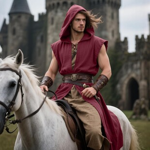 Men's medieval hooded robe长袍 无袖背心中世纪连帽无袖外衣