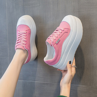 女厚底8公分粉色单鞋 Girl白色帆布鞋 Shoe Pink 女小白鞋 Single