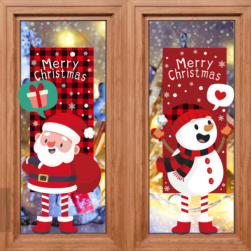 Christmas home decor plaid flag hanging圣诞挂旗门帘对联门挂