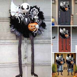 Halloween pumpkin wreath door hanger万圣节南瓜花环门挂节