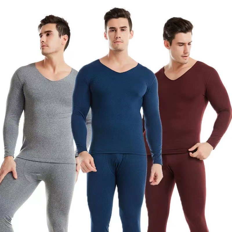 Men'sV-neck single side velvet thermal underwear set保暖内衣 女士内衣/男士内衣/家居服 保暖套装 原图主图