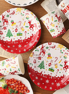 Christmas disposable cutlery set圣诞节纸杯纸盘一次性餐具套装