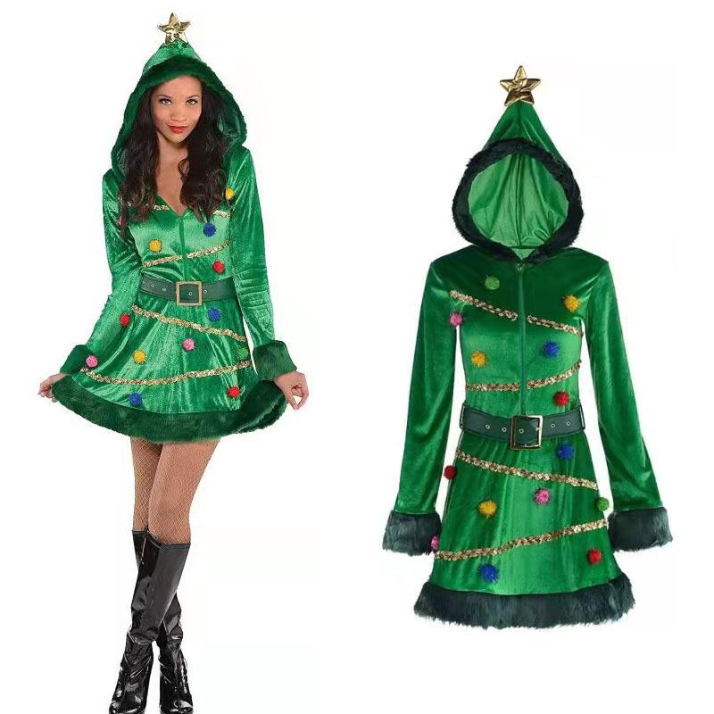 Christmas hooded dress圣诞连帽连衣裙圣诞节热销舞台表演服饰