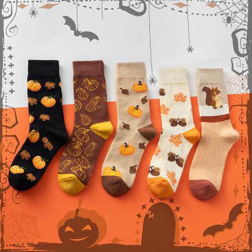 Halloween Socks Mid Tube Cotton Socks万圣节欧美袜子中筒棉袜