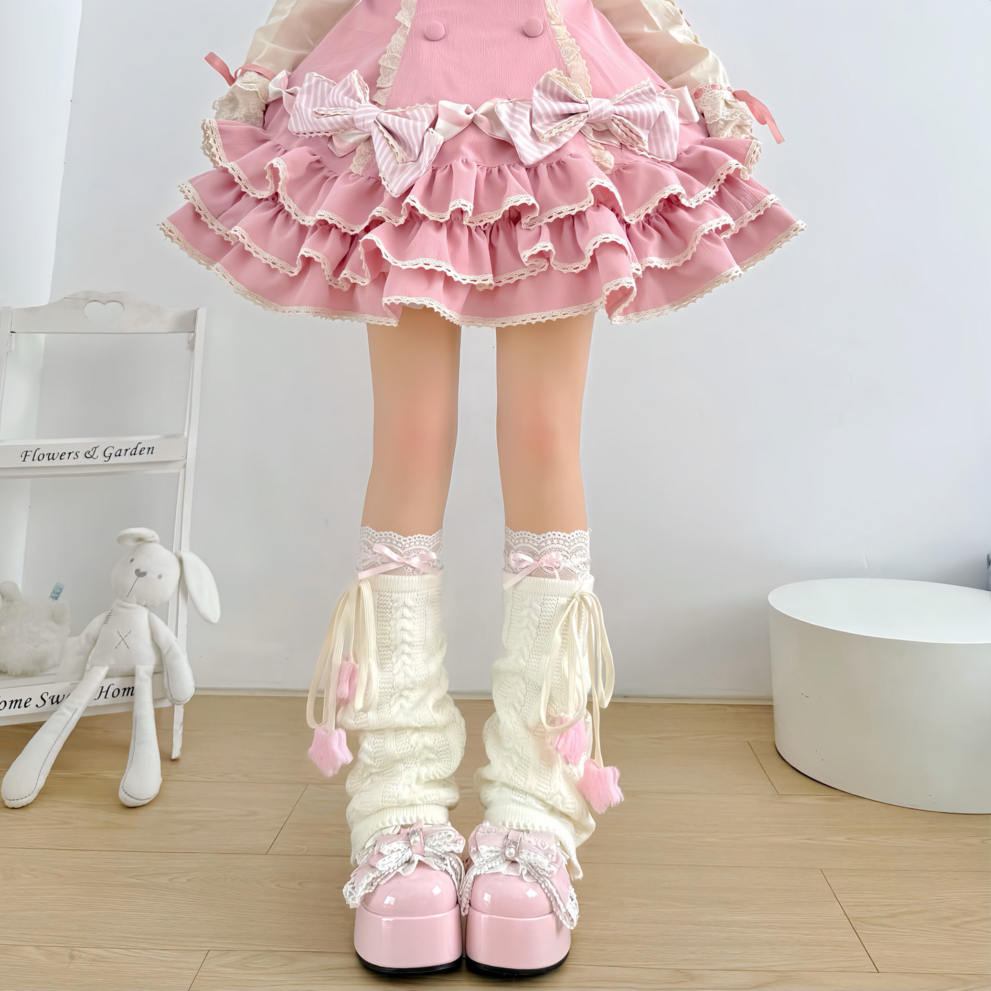 自制奶油系甜美可爱星星蝴蝶结绑带喇叭阔腿腿套Lolita堆堆袜套,女士内衣/男士内衣/家居服,中筒袜,淘宝优惠券,粉丝福利购,淘宝优惠卷