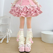 自制奶油系甜美可爱星星蝴蝶结绑带喇叭阔腿腿套Lolita堆堆袜套