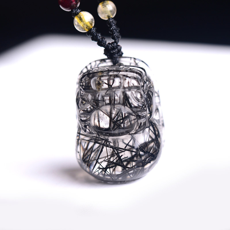 天然黑发晶貔貅吊坠黑水晶项坠女小巧精致款礼物护身符