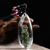 七彩光 孤品天然绿幽灵水滴吊坠绿水晶女项链礼物聚宝盆全包体