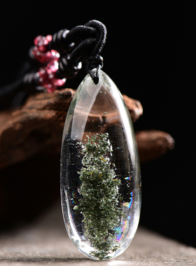 七彩光 孤品天然绿幽灵水滴吊坠绿水晶女项链礼物聚宝盆全包体