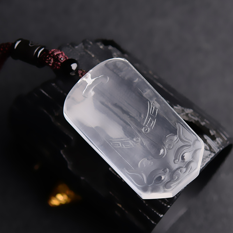 天然白水晶貔貅吊坠平安无事牌挂件无字平安牌项链貔貅礼物可刻字