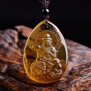 天然橙黄水晶本命佛吊坠普贤菩萨生肖男女属龙蛇人饰品守护神项链