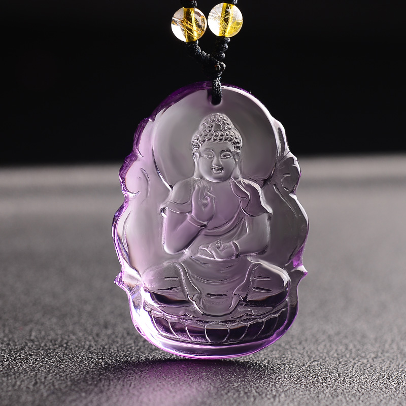 天然紫水晶属猪阿弥陀佛生肖吊坠