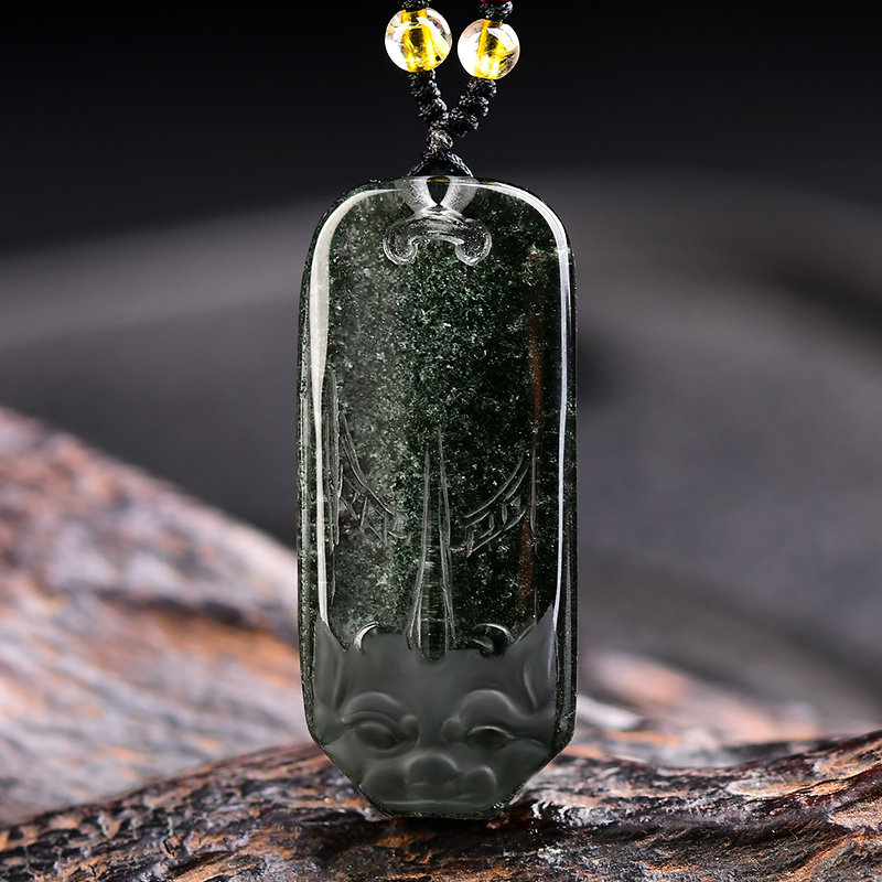 天然绿幽灵貔貅吊坠财运神兽平安无事牌绿水晶男士女项链礼物