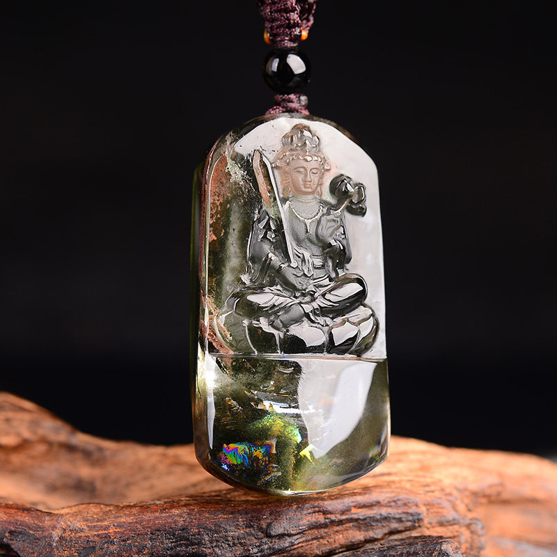 七彩佛光 绿幽灵本命佛虚空藏菩萨属牛属虎吊坠生肖牛守护神项链