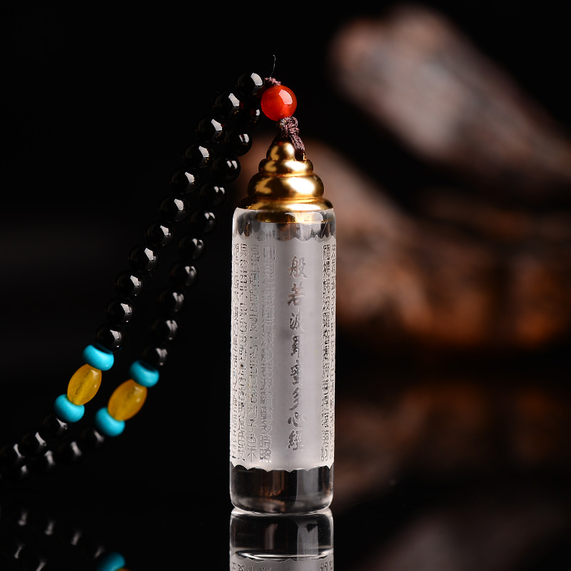 般若波罗蜜多心经天然白水晶嘎乌盒舍利子瓶吊坠平安舍利塔