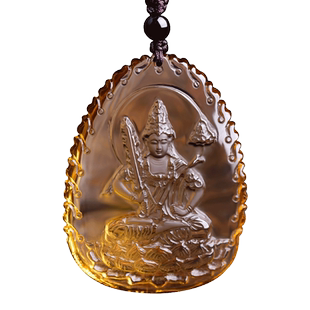 天然橙黄水晶牛虎人守护神吊坠虚空藏菩萨本命佛生肖牛虎饰品项链