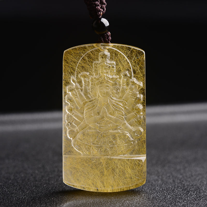 金发晶钛晶本命佛属鼠吊坠守护神千手观音菩萨生肖老鼠吊坠饰品