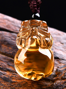 天然黄水晶吊坠挂件招财貔貅项链